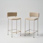 Dita stools 650sh with custom upholstery and dune pc legs and brass footrail