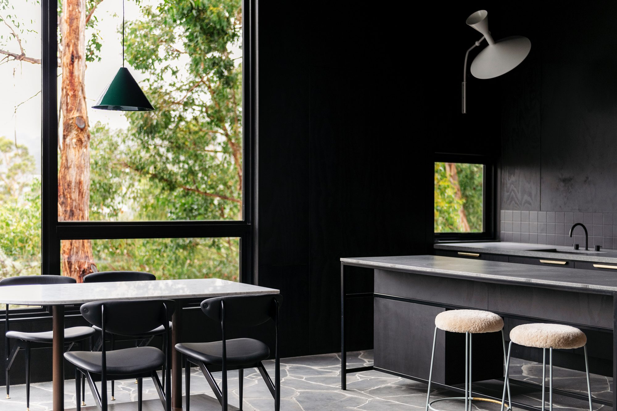 scape dining chairs, pillar table and iva stools