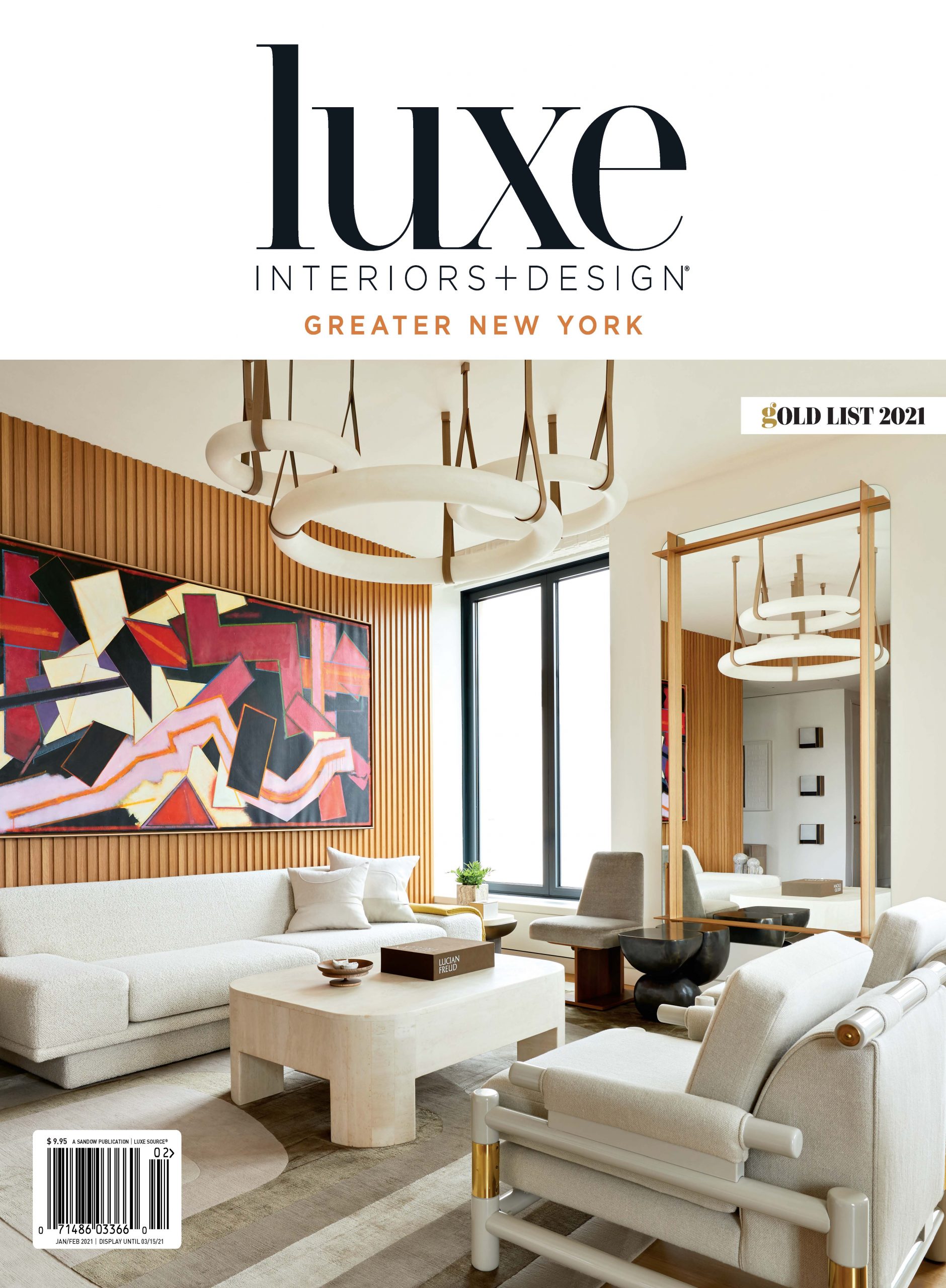 ‘agent 86’ sofa on the cover of luxe interiors + design