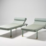 Salina sunlounger with custom upholstery and transformer grey gloss pc frame and gold wheel and feet caps