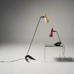 Meadmore Calyx Standard 1955 lemon pc with Calyx Table Lamp 1954 rust red EDIT